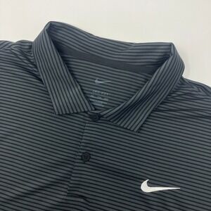 Nike Dri-Fit Men 2XL Polo Shirt Black Gray Striped Short Sleeve Golf Performance